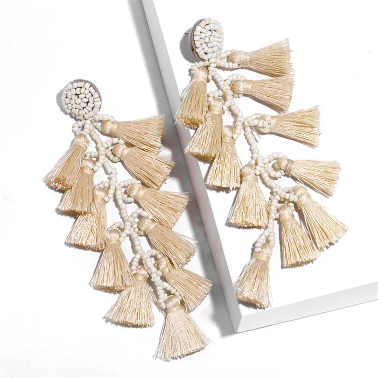 

Boho Long Rope Fringe Earring Bohemian Oversize Multilayer Thread Tassel Earrings, As picture