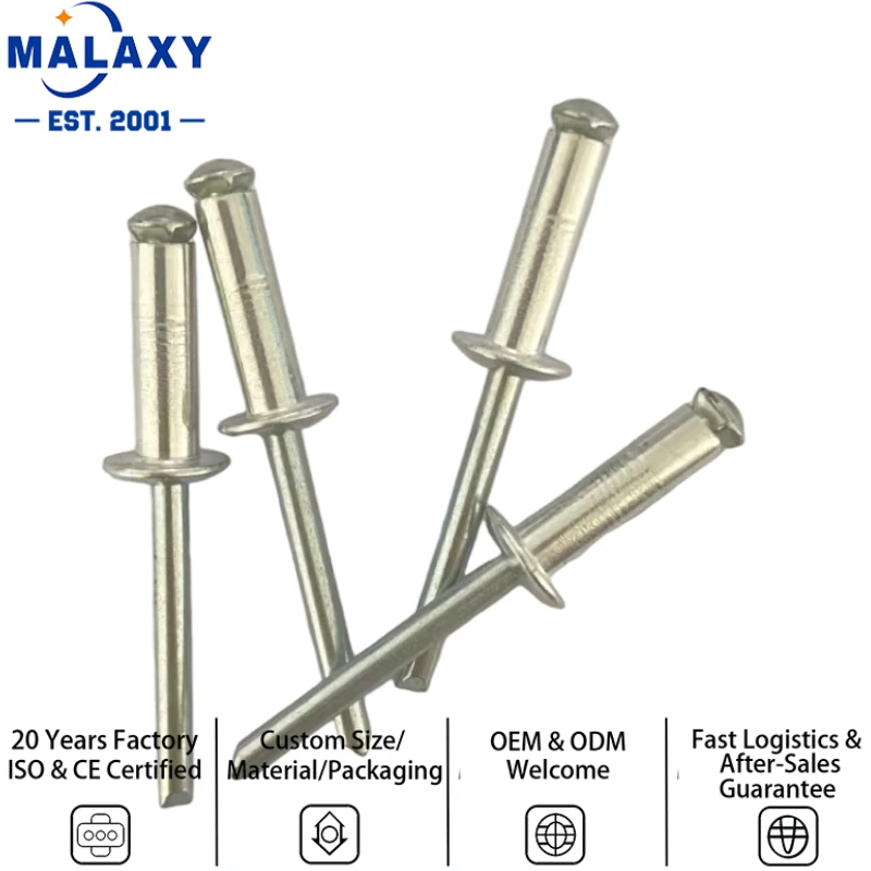 MALAXY Aluminum Steel Blind Tubular Rivets Hexagon Blind Hole Rivet Nut Column Open End Round Head Blind Rivet