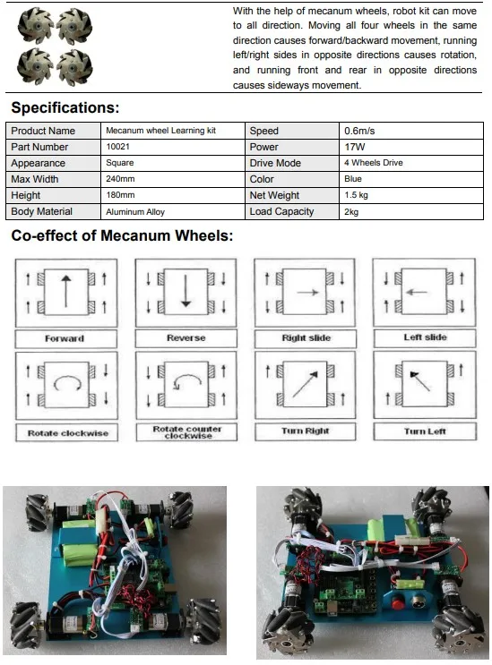 4WD 60mm Mecanum Wheel Arduino Small Robot Kit 10021