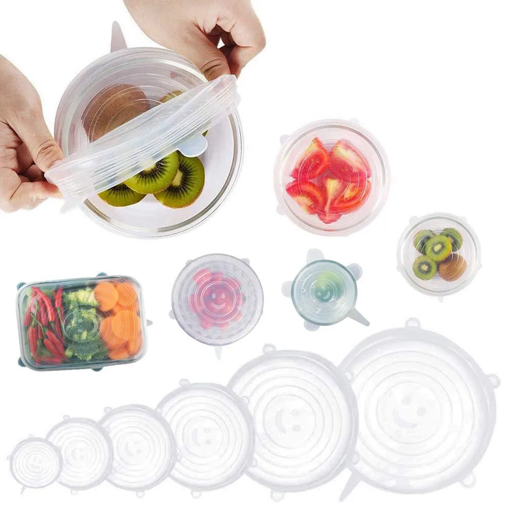 

BPA Free Reusable Silicone Stretch Lids and Seal Lids Flexible to Fit All Shape of Containers Microwave reusable stretch lids, White
