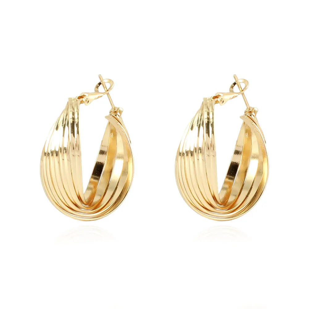 

Wholesale Simple Temperament Earrings Gold Plated Alloy Geometric Winding Twist Chunky Hoop Earrings Jewelry For Women Girl