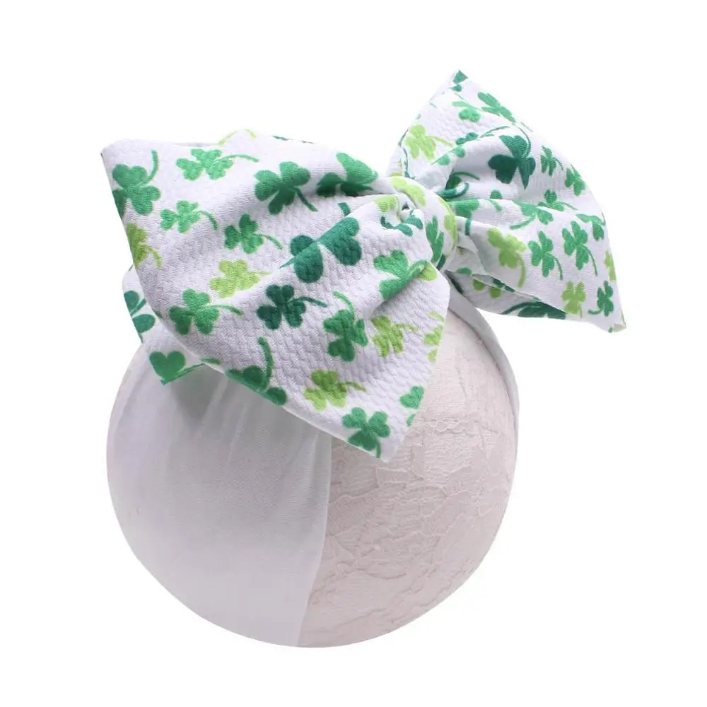 

St. Patrick's Headband Popular Festival Bullt Fabric Hair Bow Baby Headwrap 2020 Hair Accessories Headwear, White/green