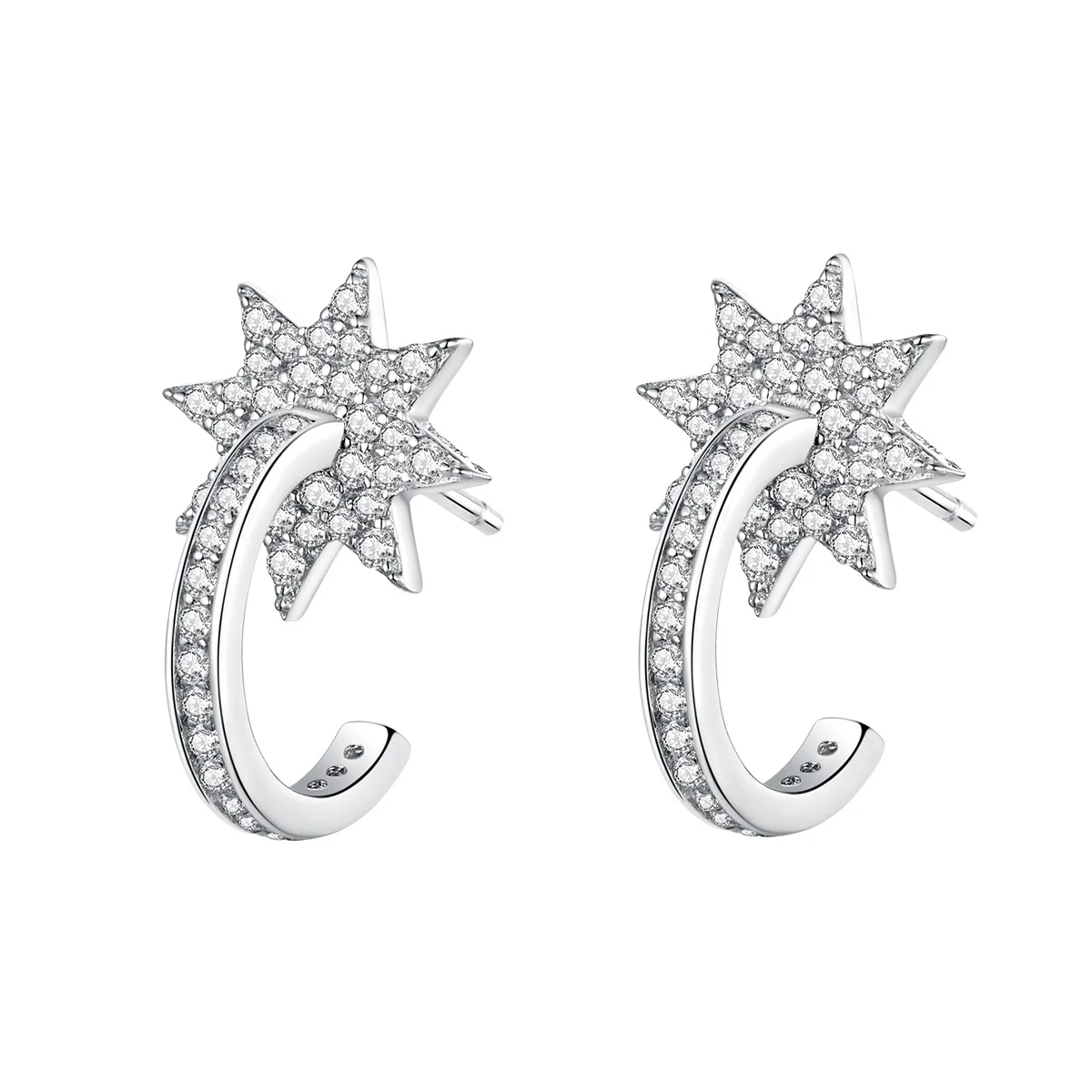 

BAMOER Bright Stars Simple Earrings Female Statement Wedding Engagement Jewelry Clear CZ 925 Sterling Silver Bijoux Gifts BSE258