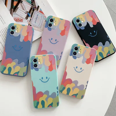 

Smile Face Color Silicone Phone Case for Iphone 13 Pro Max Mini 12 11 X XR XS 6S 6 7 8 Plus Case, 5 color