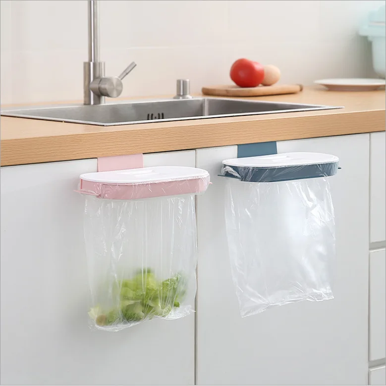 

Portable Kitchen Plastic Cupboard Cabinet Attach Hanging Plastic Waste Garbage Trash Bag Rack Storage Holder with Lid