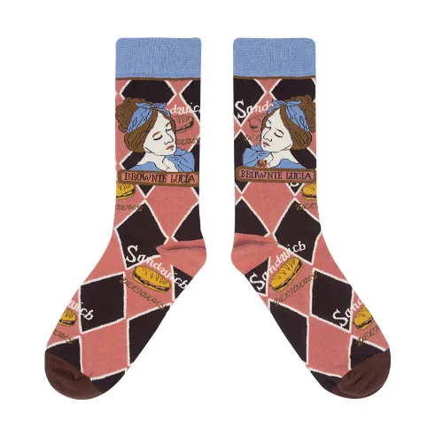 

200N Lolita Novelty Cute Cartoon Argyle Warm Winter Custom Women's Cotton Happy Socks, Brown