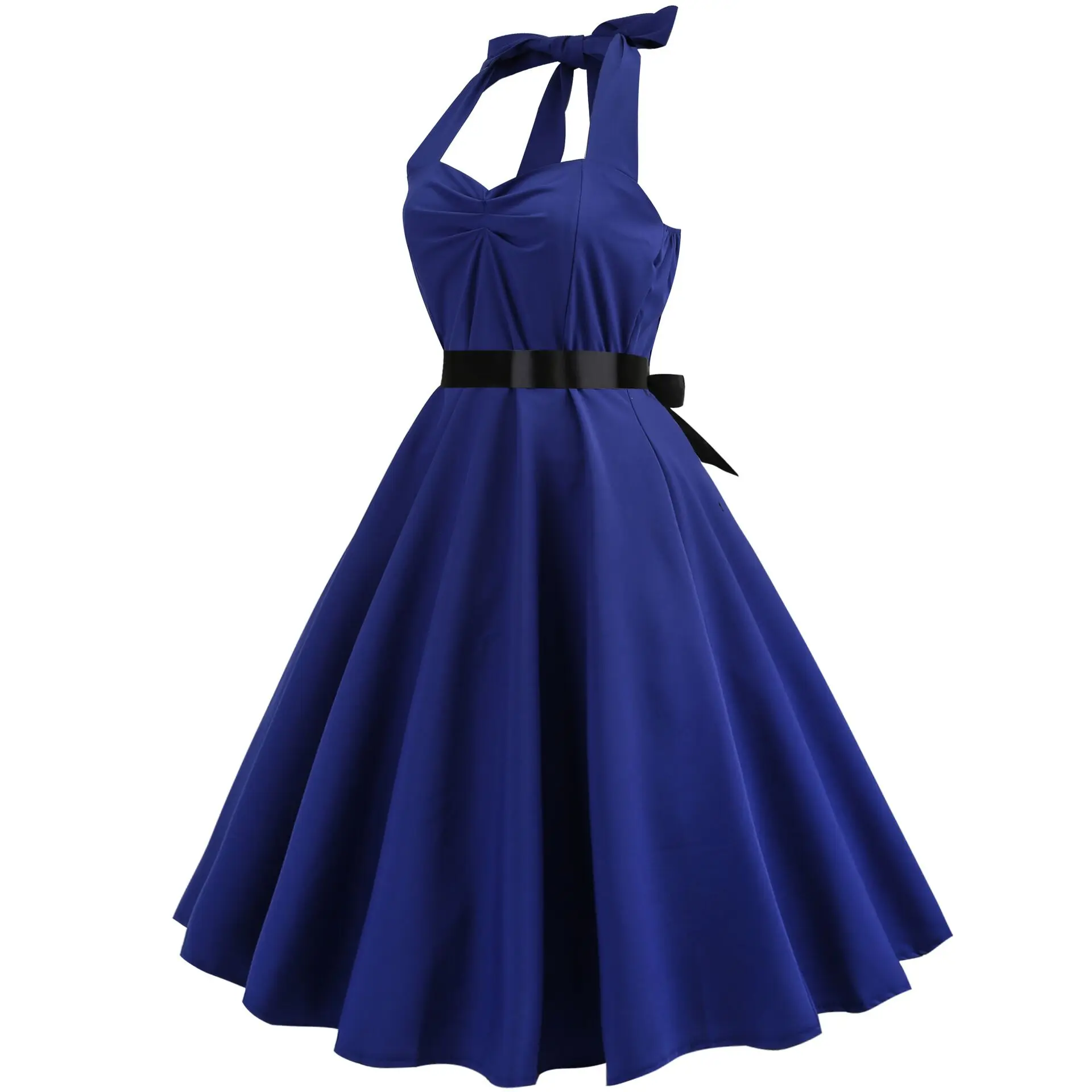 

Amazon new retro sleeveless halter sexy casual dresses custom backless sexy dress for women, Blue,black or customized