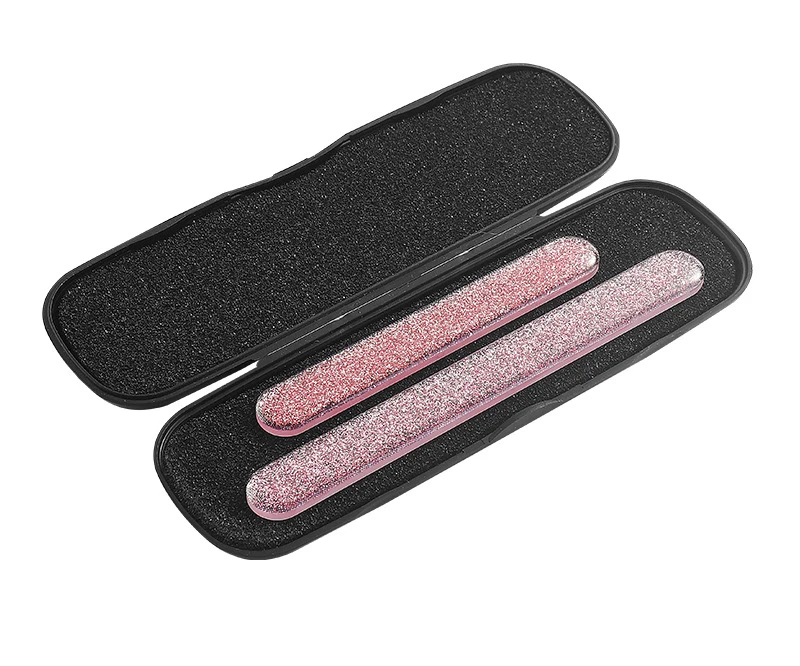 

Bview Tools Custom Printed Pedicure Two pcs Manicure Tool Remover Glass Nail Files With Gift Case, Pink and black