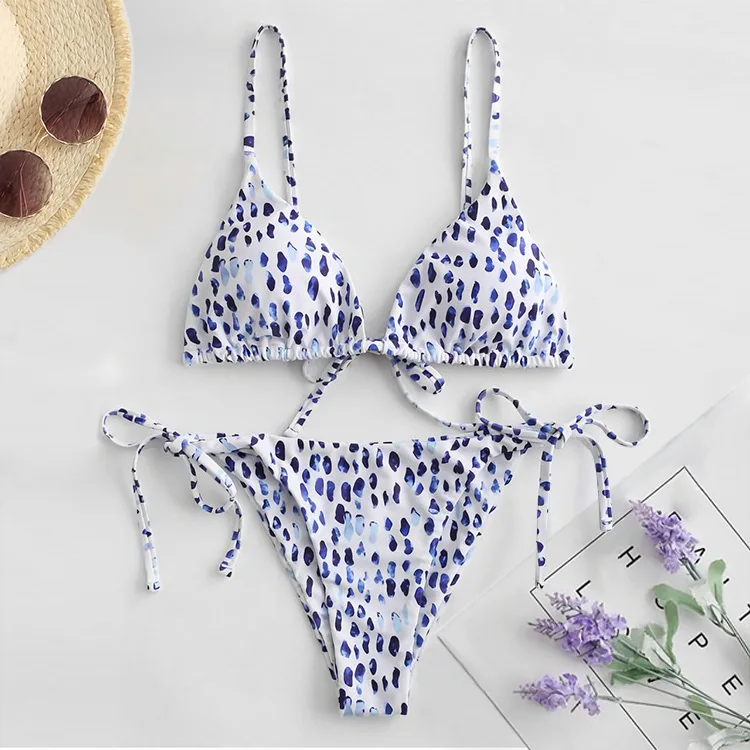 

Swim Wear Manufacturer Solid Color Thong Bikini Leopard Swim wear Bikini, Shown