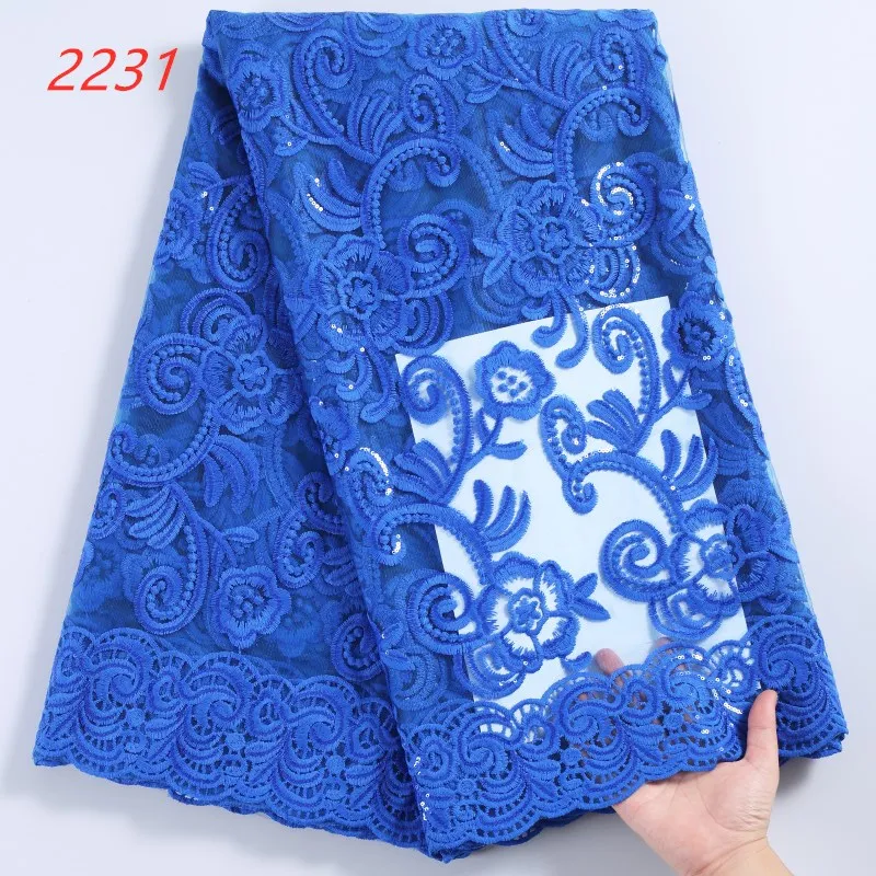 

2231 Free Shipping African Royal Blue Color Lace Fabric African Organza Lace Fabric Market In Dubai, Cupion