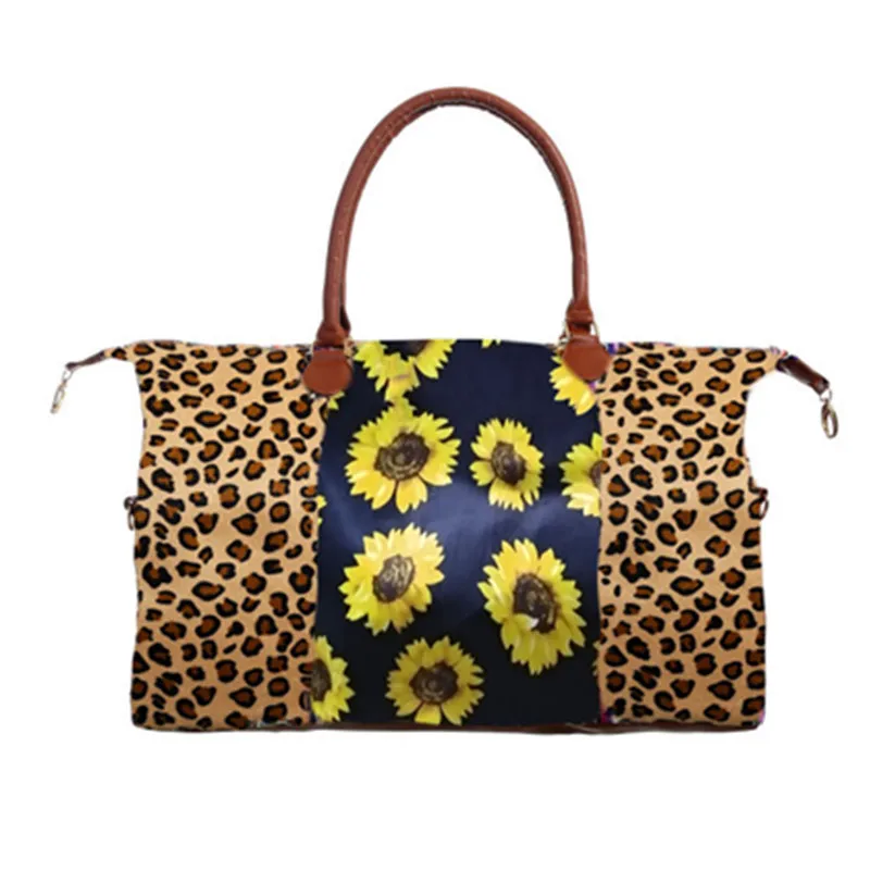 

Wholesale sunflower leopard print patchwork Weekender Bag Large Capacity Duffel Bag sunflower Travel Bag, #1,#2,#3,#4,#5