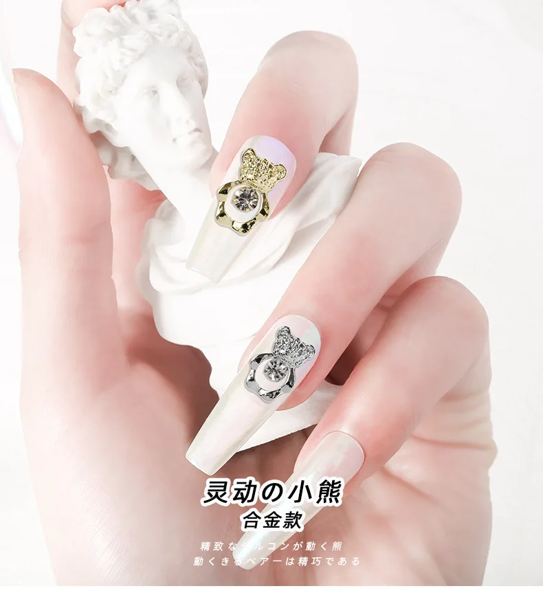 

2021 Trend Bear Nails Luxury decoration Press On Nails Bear Zircon Charms Color 3d Charms Nail Art, As pic show