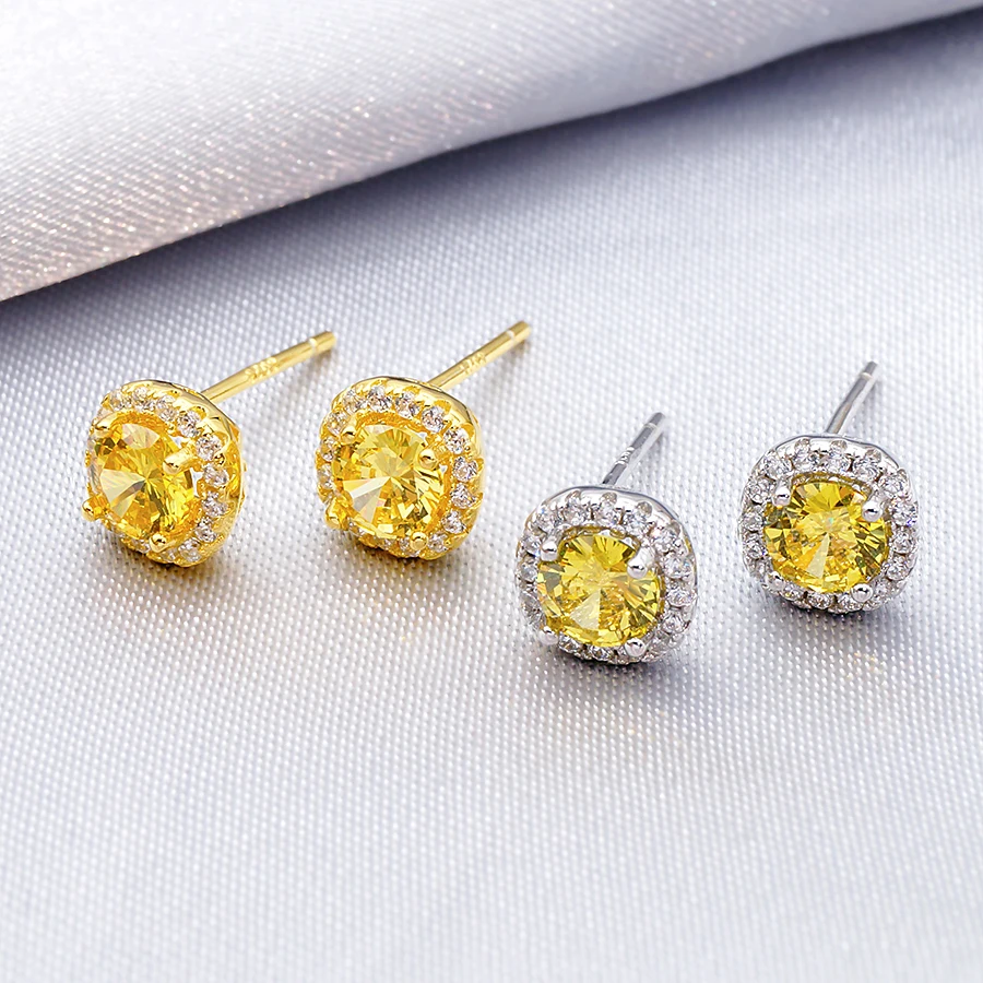 

ear stud pin zircon yellow birthstone sterling silver 925 earring making supplies