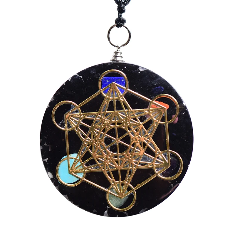 

Orgonite Pendant Black Tourmaline crystal tumble With Metatron Chakra Crystal Orgonite Pendant, Color