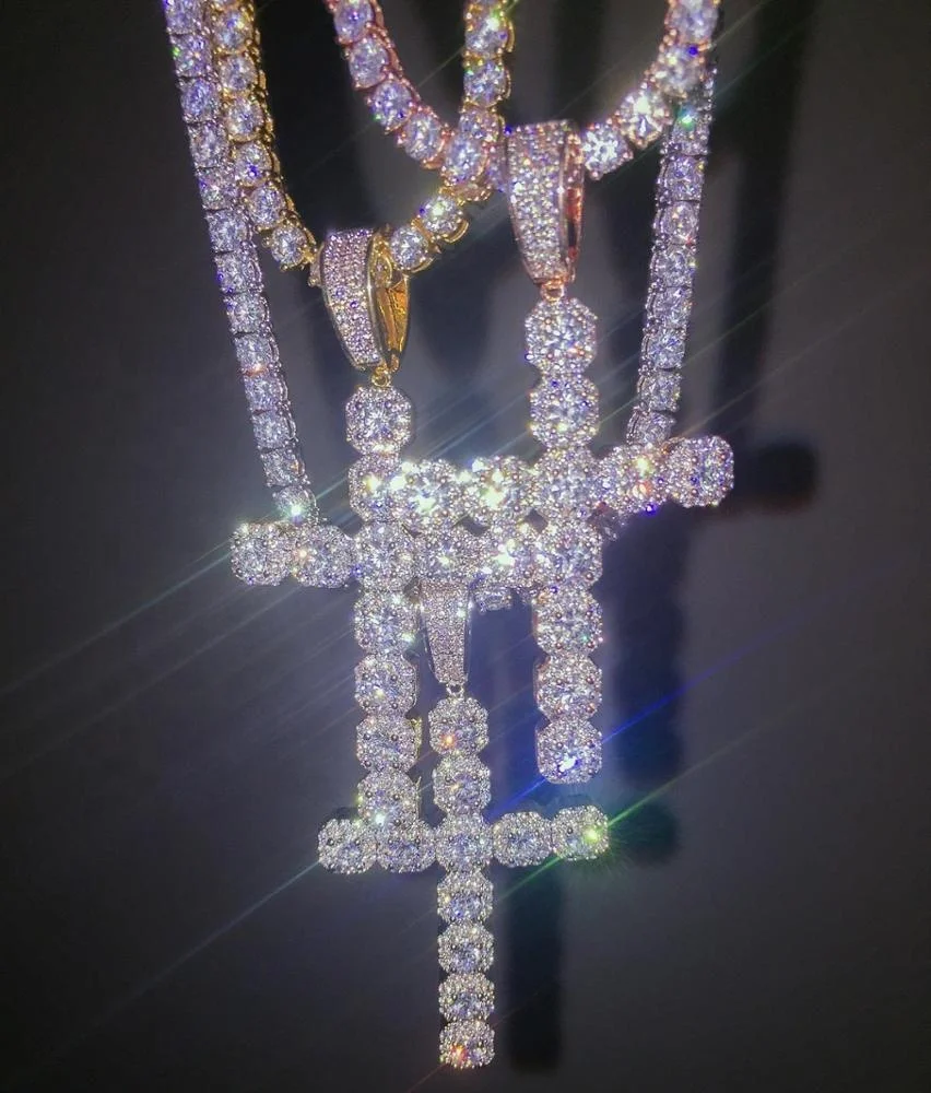 

iced out bling 5A cubic zirconia cz cross men hiphop necklace, Rose gold