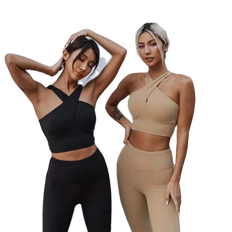 

ALL PASS 2021 Cross strap 2-piece yoga suit Ladies comfortable stretch fitness suit Yoga suit