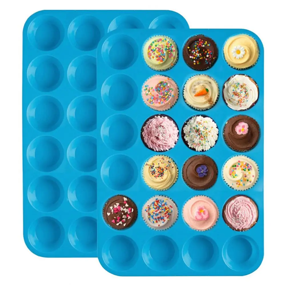 

Mini Muffin Cup 24 Hole Silicone Soap Cookies Cupcake Bakeware Mini Cake Pan Tray Mould Home DIY Cake Baking Tool Mold