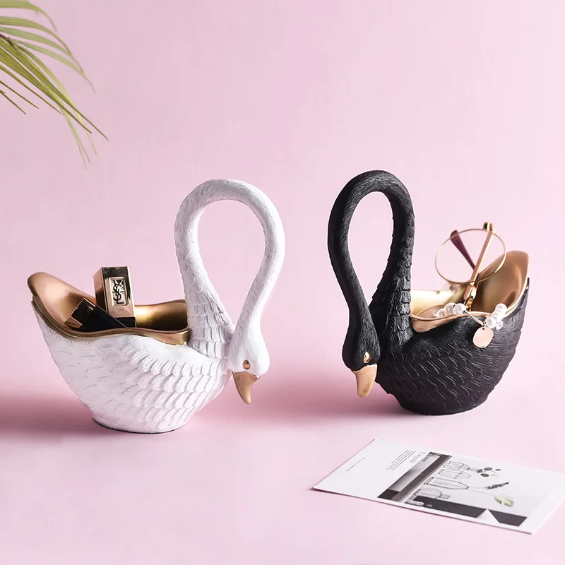 

Nordic Light Luxury Style Gold-plated White Swan Storage Box Decoration Ornament Living Room Porch Coffee Table Decoration, As photo