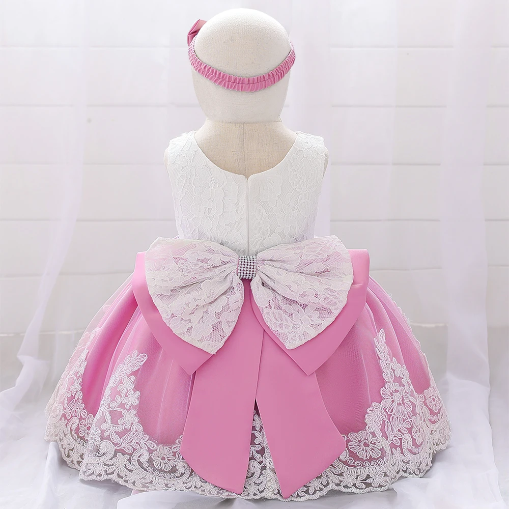 

Hor sell ins newborn baby girl party dress floral christening event frock little princess skirt with free hairband L1911XZ