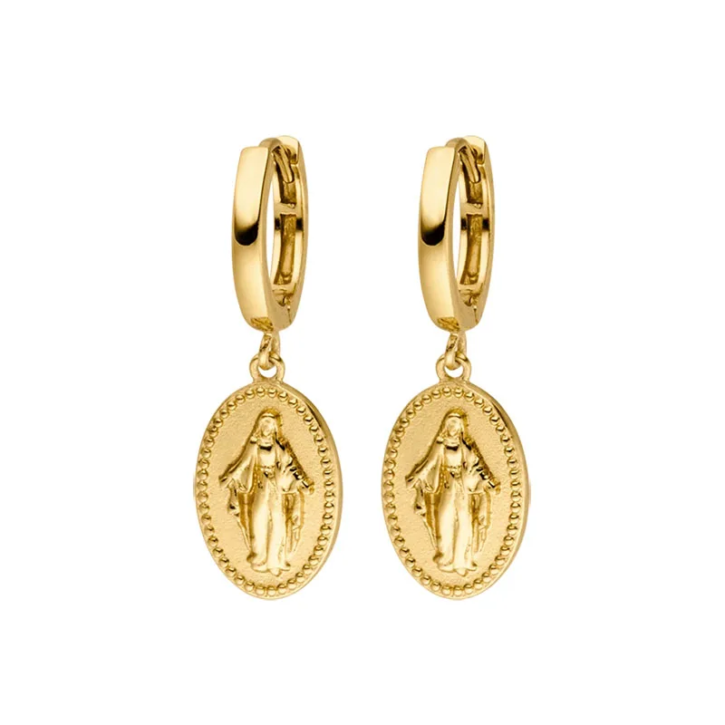 

2021 New Jewelry Fashion 18K Gold Plated Madonna Stainless Steel Charm Drop Dangle Earring For Femme Dijes Para Arete