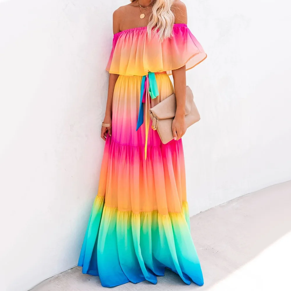

Printed Dress European and American Women's Sexy One-shoulder Dress on Sale