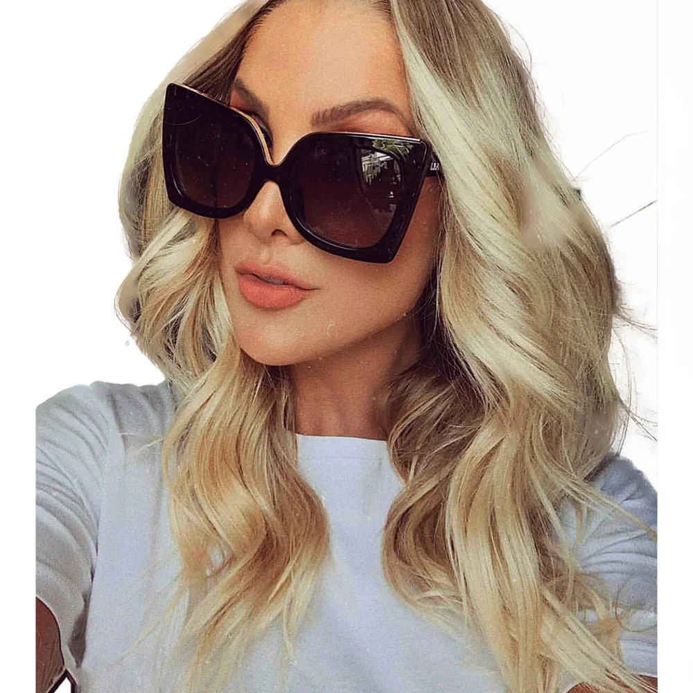 

New trendy simple style summer unisex fashion retro shades women mens sunglasses Luxury Black Oversized Cat Eye Sunglasses 2021