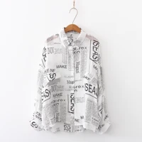 

Retro letter printed chiffon shirt sunscreen long sleeve shirt