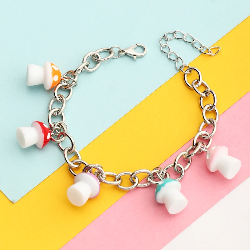 

Wholesale Fashion Mushroom Sterling Silver Chain Bracelet Resin Bracelets Custom Bracelet Bangle For Girls, Colourful