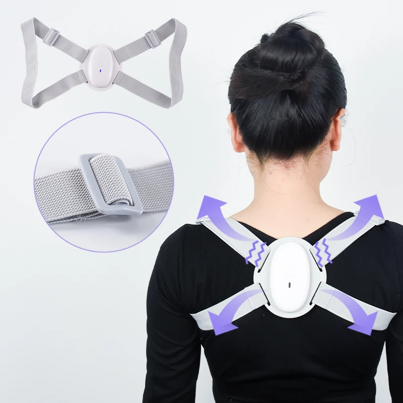 

electric vibrating adjustable upper Back shoulder Posture Corrector brace correction upright posture trainer, Gray