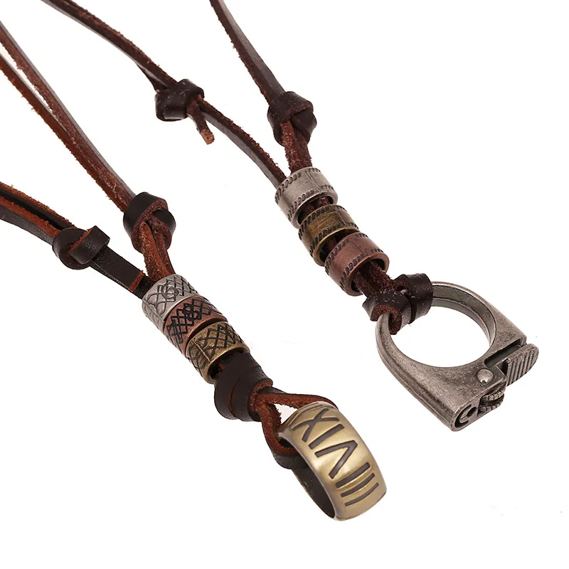 

Retro Punk Men Leather Rope Necklace Men Lighter Double Pendant Necklace Men Jewelry