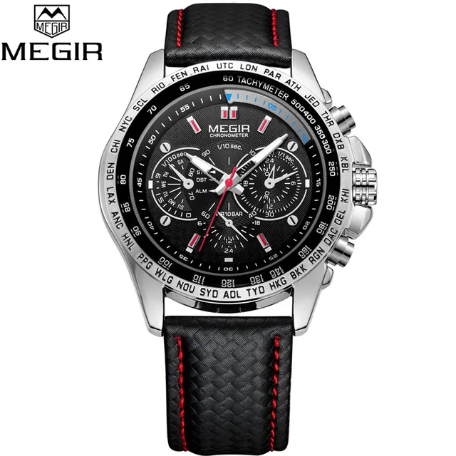 

Megir 1010 Watches Men Top Brand Luxury Leather Strap Drop Shipping Male Men's Watch Sports Quartz Watches, As picture