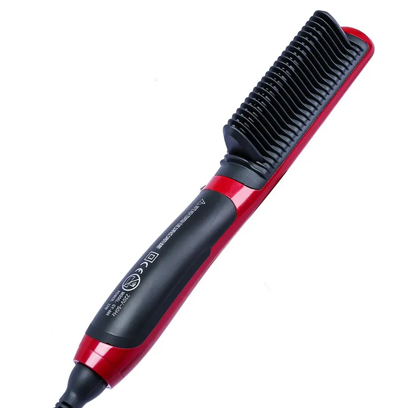 

fast Ceramic Heating Women Hair Straighten Brush LCD display Anti Scald Men Beard Straightening Comb, Black+red