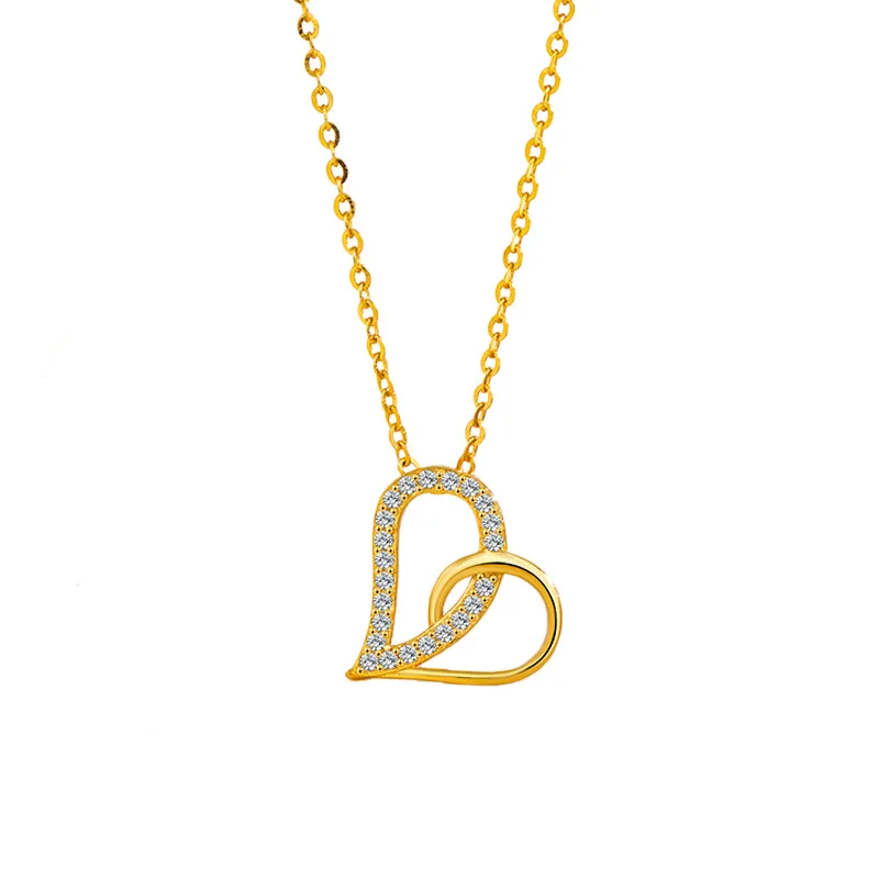 Fine Jewelry 925 Sterling Silver Double Heart Pendant Necklace Women 925 Silver Versatile Necklace Chain Jewelry Wholesale