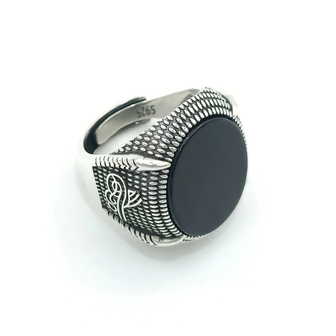 

Classic 925 sterling silver vintage natural black agate genuine oval men's ring manufacturer wholesale jewelry