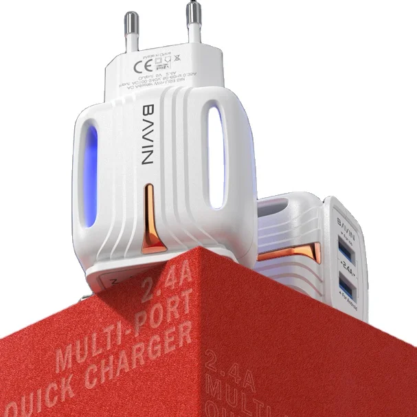 

BAVIN PC265Y best sellers 2020/2021 amazon 2.4A 2USB with light mobile charger with iphone cable for iPhone