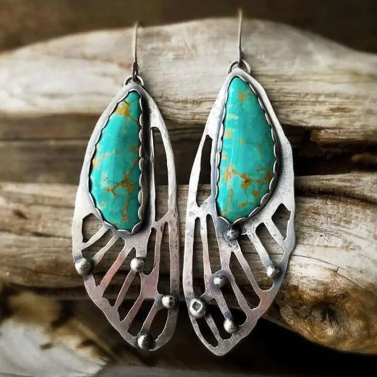 

Vintage Handmade 925 Silver Turquoise Drop Dangle Hook Earrings Bohemian Beach Earring Jewelry