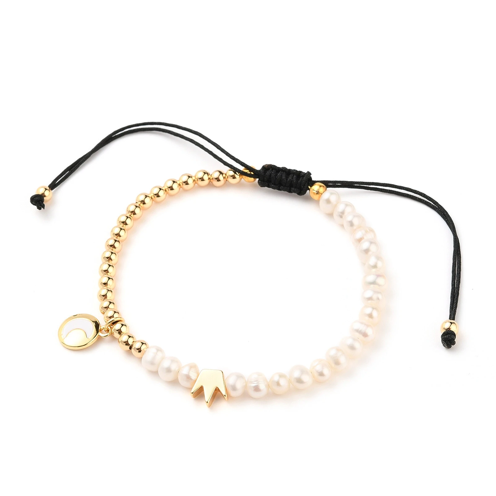 

PandaHall Crown Natural Pearl Beads Brass Enamel Charms Beaded Bracelet