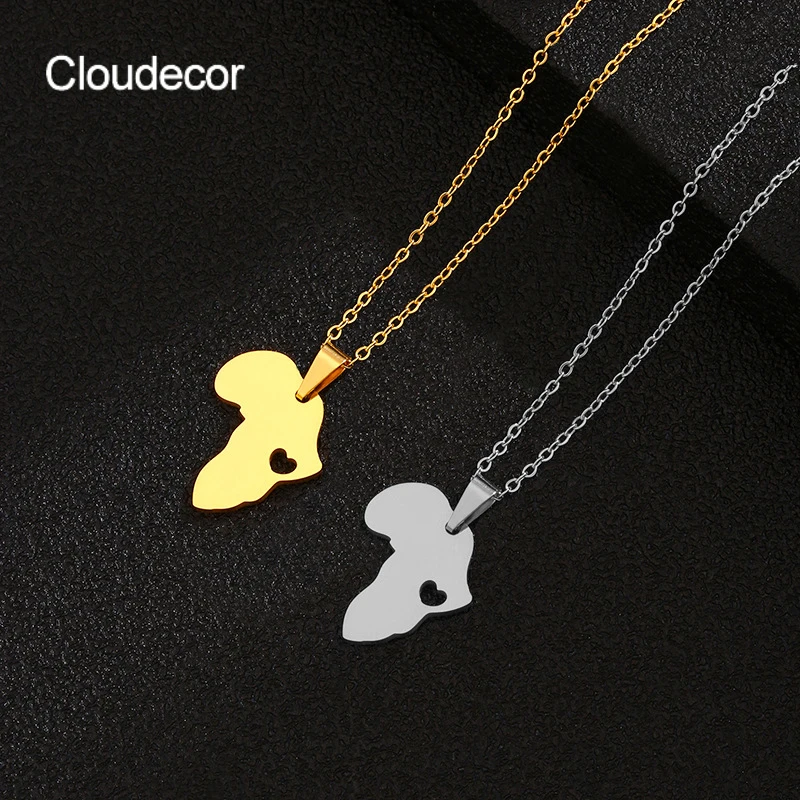 

New Heart Inside African Map Necklace 18K Gold Plated Female Male Pendant Necklace Titanium Stainless Steel Jewelry Wholesale