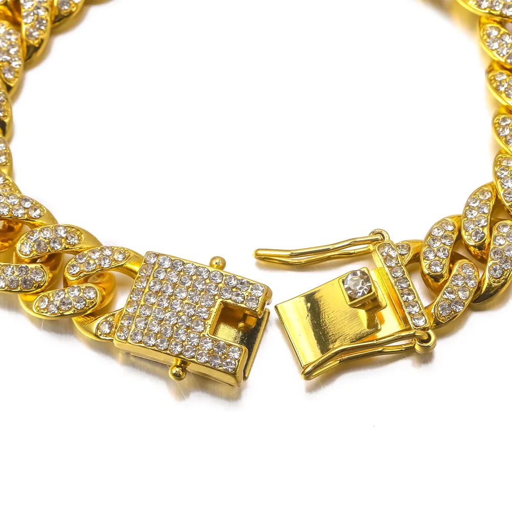 

Amazon Best Selling Pave Diamond Crystal Cuban Bracelet Hiphop Cuban Link Chain Bracelet