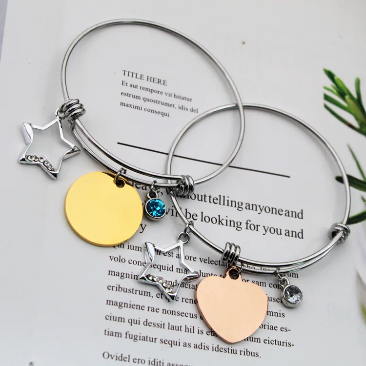 

Exclusive Personality Style Star And Heart Pendant Adjustable String Stainless Steel Bracelet Charm Custom