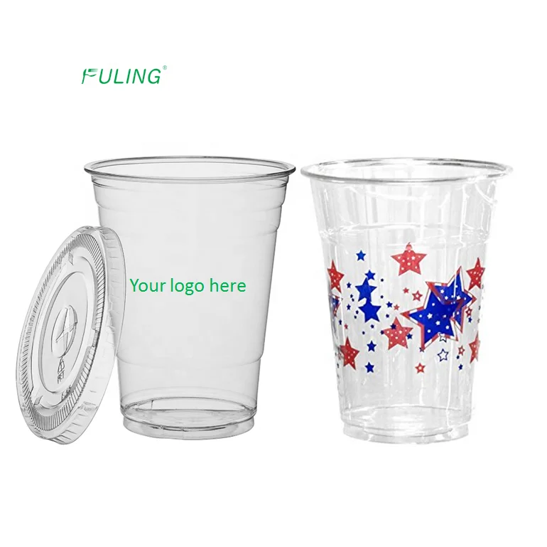 

Taizhou Fuling factory oem odm printing logo disposable to go cold drinking clear pet plastic cups with flat lids 20 oz, Clear ,colorfull printing avaiable