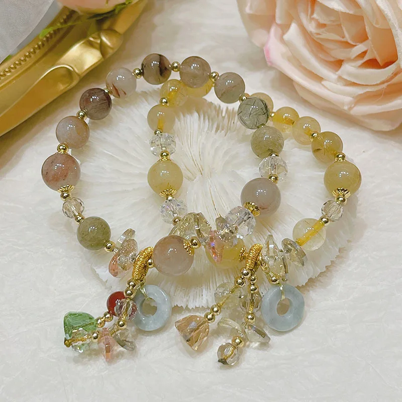 

New Retro Color Hair Crystal Bracelet High-grade Jadeite Safety Buckle Bracelet