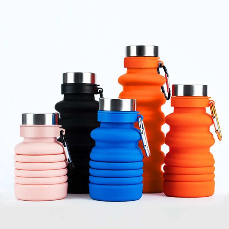 

Hot Sale Outdoor Sports Water Bottle Foldable Wholesale Black Color New Collapsible Silicone Water Cup With Custom Logo, Customized color