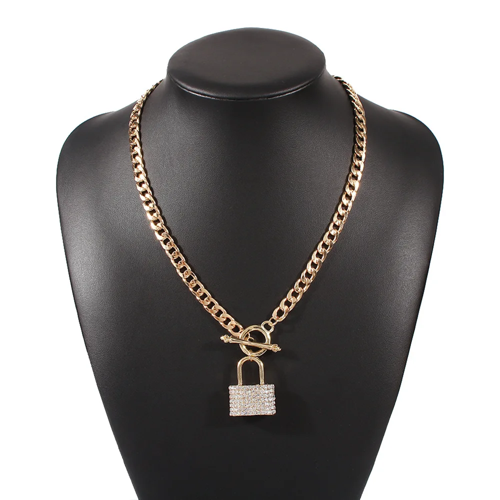 

New Fashion famous brand designer designed with High Quality gold plated Rhinestones lock pendant free shipping's necklace