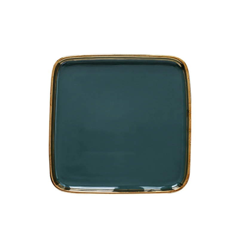 

Wholesale Luxury Green Gold Rim Square Ceramic, Gold rim green