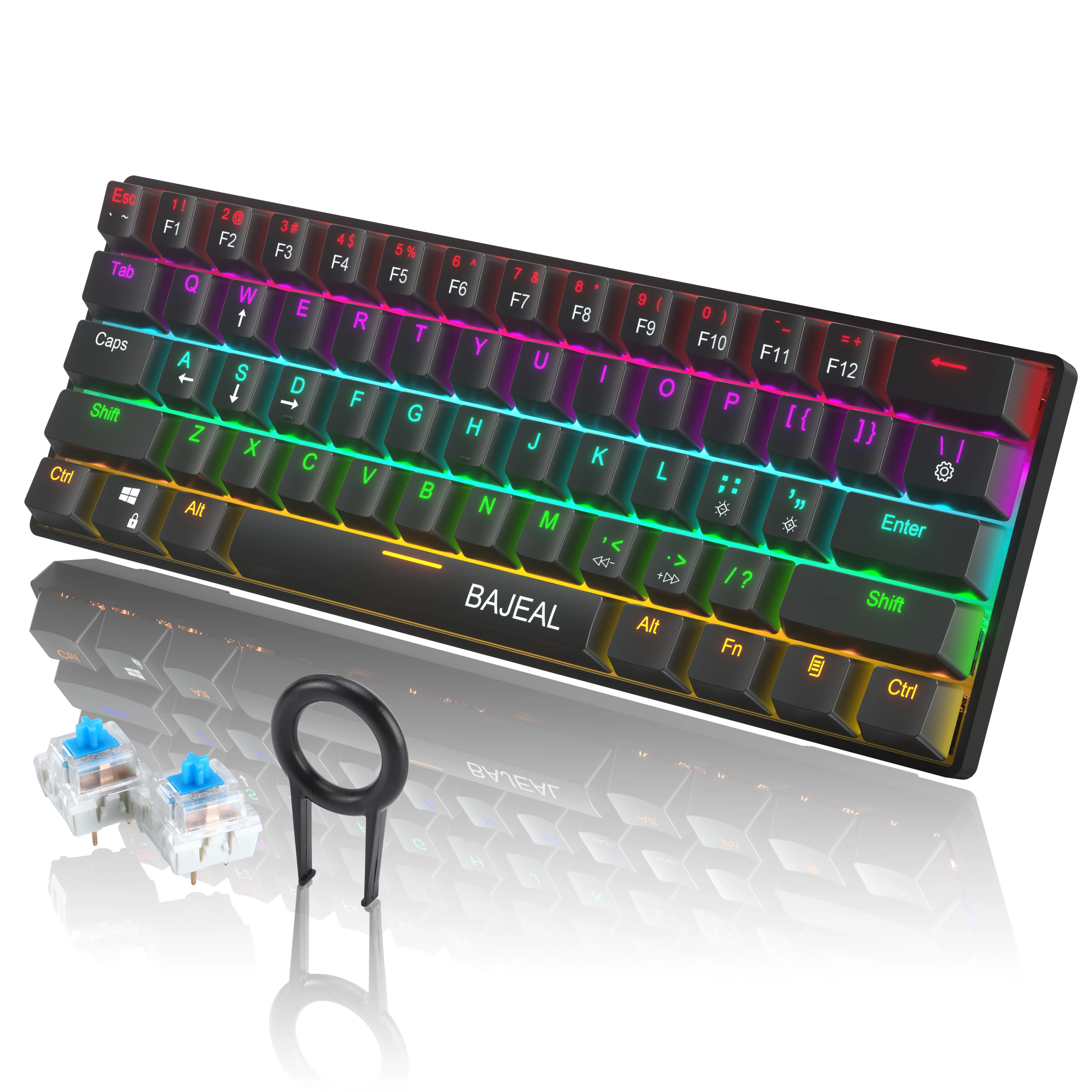 

BAJEAL 61-Key full LED Type-C Wired Blue Switch Mechanical Keyboard for Computer Gaming 60% Mechanic Keyboard