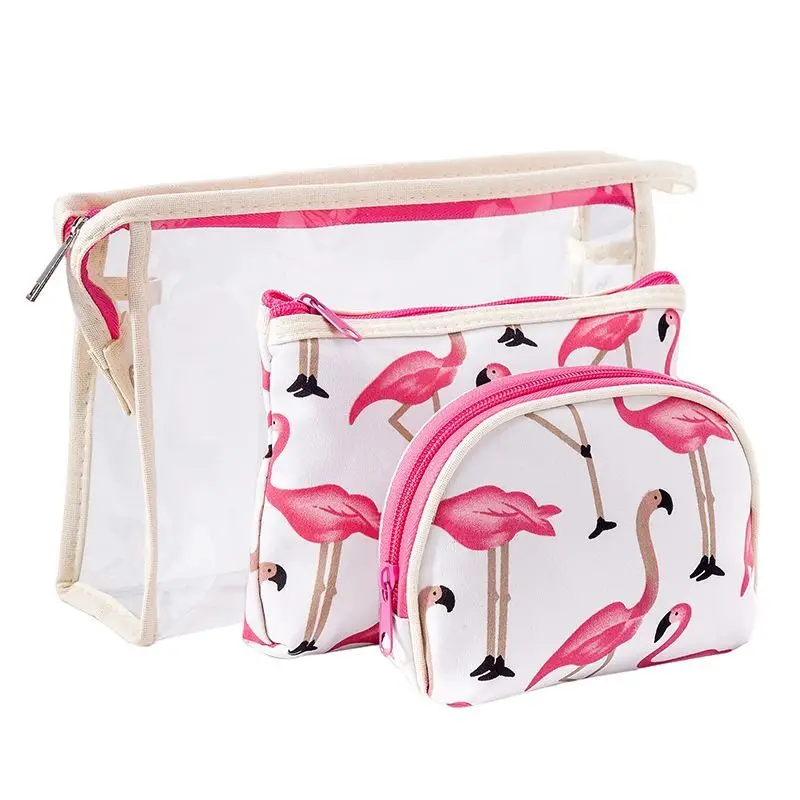

3pcs Waterproof Printed Flamingo Make Up Bag Women Pvc Zipper Pouch Cosmetic Bag