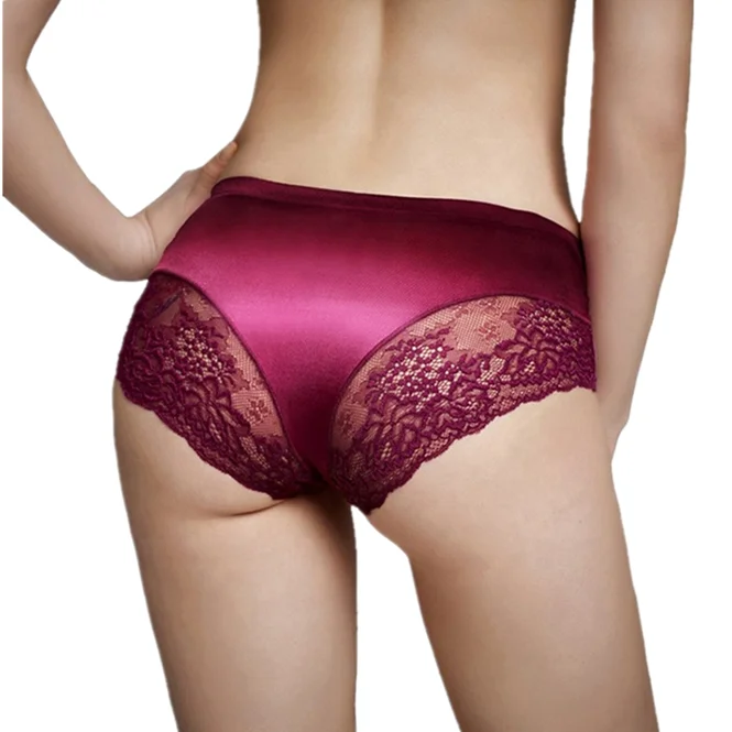 

Dropshipping M-2XL Ladies Sexy Satin Silk Panty Women Sexy briefs Lace Trim women's panties woman underwear, 6 colors