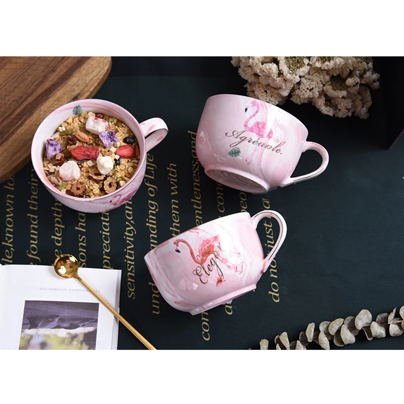 

Newest 600ml/850ml flamingo marble mug breakfast oatmeal cereal mug, As picture