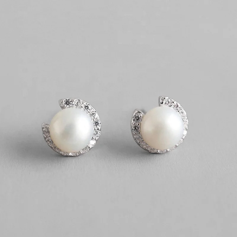

FSE91 pearl zircon earring stud safety pins 925 silver earrings stud